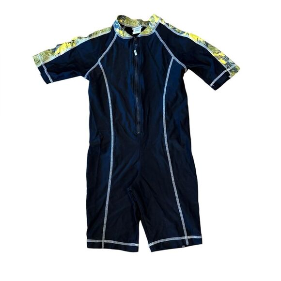 LL Bean Sun and Surf Bodysuit Swimsuit Black And Yellow Boys Size Medium 10-12 - Picture 1 of 6